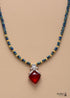 Boho Necklace, Seed Beads Gold Horn Evil Eye Heart Pendant